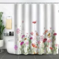 Waterproof shower curtain featuring colorful cosmos flower digital print for bathroom - 90x180cm / Wildflower and Bee Pattern (xh109)