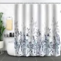 Modern waterproof shower curtain with blue and grey floral leaf pattern in bathroom. - 90x180cm / Deep Blue-Gray Freehand Floral Pattern (xtl136)