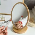 Elegant oval wooden desktop makeup mirror with a rotating base for vanity table decor - Folding Oval Mirror / Standard