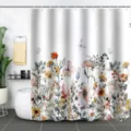 Detailed view of 3D digital floral and butterfly print on waterproof shower curtain - 90x180cm / Wildflower and Butterfly Pattern (xtl944)