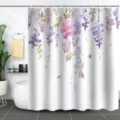 Elegant purple wisteria floral shower curtain shown in a bright modern bathroom setting - 90x180cm / Purple Wisteria Pattern (xtl968)