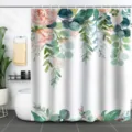 Detail of watercolor eucalyptus and rose print on a white waterproof shower curtain. - 90x180cm / Pink Rose Pattern (1222)