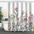 Waterproof floral shower curtain hanging in a bright and modern bathroom setting. - 90x180cm / Wildflower and Plant Pattern (xtl1005)
