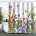 Vibrant floral shower curtain with 3D digital botanical and bee print in bathroom - 90x180cm / Wildflower and Bee Pattern (xtl999)
