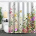 Detailed view of 3D digital printed floral and botanical waterproof shower curtain - 90x180cm / Colorful Wildflower Pattern (xtl1001)