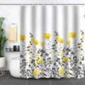 Modern waterproof shower curtain with yellow sunflower and grey leaf floral pattern - 90x180cm / Sunflower Pattern (xtl993)