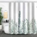 Gedetailleerd overzicht van wit waterdicht douchegordijn met groen bladpatroon in badkamer - 90x180cm / Groen Bladpatroon(29)