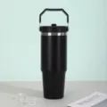 Vaso térmico negro de acero inoxidable de 30 oz con tapa de asa portátil - 30oz / Negro