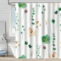 Waterproof botanical shower curtain featuring green leaves and elegant orange floral prints - 90*180 / Creamy White (Botanical Floral)