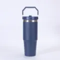 Vaso térmico de acero inoxidable azul de gran capacidad con tapa de asa cómoda - 30oz / Azul