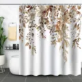 Waterproof shower curtain with 3D digital floral print in warm autumn brown tones - 90x180cm / Vintage Brown Leaf Pattern (27)