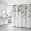 Waterproof white shower curtain with green watercolor plant leaves print for bathroom - 90x180cm / Green Leaf Pattern (xtl790)