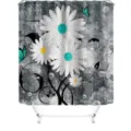 Waterproof 3D digital print shower curtain with white daisies and teal butterflies. - 90x180cm / Daisy & Butterfly Pattern (144)