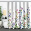 Waterproof white floral shower curtain with colorful 3D digital botanical print decor - 90x180cm / Wildflower Pattern (xtl1025)