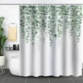 Modern waterproof polyester shower curtain with green eucalyptus leaf botanical print - 90x180cm / Eucalyptus Leaves Pattern(232)