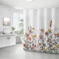 White shower curtain with colorful wildflower print made of waterproof fabric material - 90x180cm / Colorful Wildflower Pattern (xtl1047)