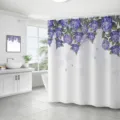 Waterproof bathroom shower curtain with purple hydrangea floral digital print in white - 90x180cm / Hydrangea Pattern (xtl1049)