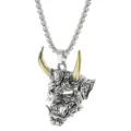 Collana con maschera Hannya giapponese stile hip hop vintage ciondolo corna oro gioielli - Bicolore (KY0045)