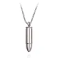 Men's stainless steel bullet pendant necklace detail view, cool punk style jewelry piece. - Silver