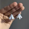 Cute white ghost dangling earrings for Halloween party and daily fashion wear accessories. - White