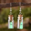 Cute Halloween ghost glass bottle earrings, fun glow green glowing ghost drop dangle earrings. - Small Hoop Style