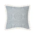 Blue printed tufted cushion cover with boho tassel trim, decorative square throw pillow. - 45*45cm (Without Core) / PE20144P-1