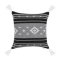 Schwarz-weißer gewebter Kissenbezug mit boho-geometrischem Muster und Quasten an Ecken. - 45x45cm (Ohne Kern) / Schwarz Weiß