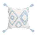Nordic style tufted throw pillow with blue geometric pattern and four corner tassels. - 45*45cm (Without Core) / PE9490E-2