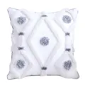 Moroccan tufted throw pillow cover with grey geometric pattern and cute pompoms for home decor. - 45x45cm / Grey White Diamond Tufted