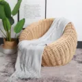 Nordic solid color knitted blanket with fringe, cozy throw for sofa, bed, and office use. - Light Gray