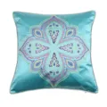 Exquisite embroidered throw pillow cover in turquoise silk with geometric floral design for home. - Mandala Floral Embroidery