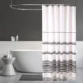 Modern white shower curtain with black horizontal stripes and tassels for bathroom decor. - 182*182cm / Black Stripe