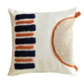 Moroccan geometric tufted throw pillow cover with tassels, navy and orange accent. - 45x45cm / Navy Blue Orange (PE20273E-1)