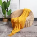 Solid color knitted throw blanket with tassels, cozy blanket for sofa, bed, or office use. - Bright yellow