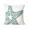 White cotton throw pillow featuring a teal starfish embroidery design for modern home decor. - Starfish (PE5440E-1)