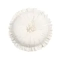Round velvet decorative throw pillow with ruffled edge and flower center for sofa bed home decor - Round 43*43cm (With Insert) / Off White