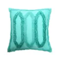 Cyan tufted throw pillow cover with geometric pattern and fringed edges for sofa. - 45*45cm (Without Core) / PE8301E-1
