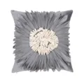 Grey throw pillow cover with 3D flower design, modern decorative cushion for sofa and home. - PE22135H-7 Square Pillow