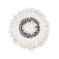 Modern 3D flower decorative throw pillow cover, white and grey fringe round cushion. - Grayish White