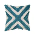 Teal blue and off-white fringe throw pillow cover, modern textured decorative cushion case. - 45x45cm (Without Core) / Blue-Green Splicing Style