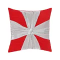 Red square cushion cover with silver ribbon cross and 3D flower decoration for modern sofa. - 45x45cm (Without Core) / Red Ribbon Floral Style