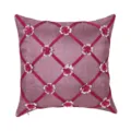 Pink decorative throw pillow cover with 3d fabric flowers and ribbon diamond lattice design for sofa. - 45x45cm (Without Core) / Pink Diamond Grid Floral Style