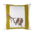 Decorative throw pillow cover featuring yellow tufted border and bird branch embroidery. - PE5051E-1