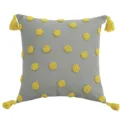 Nordic style grey throw pillow cover with yellow tufted polka dots and four corner tassels. - 45x45cm / Dot Tassel Style