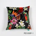 Tropical parrot and floral print throw pillow cover, black velvet decorative cushion for sofa. - 45x45cm / PE5308P-1