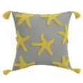 Nordic marine style throw pillow cover with yellow tufted starfish and corner tassels. - 45x45cm / Starfish Tassel