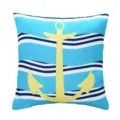 Maritime Anker Kissenbezug, blau-weiße Welle Druck quadratische Kissenhülle für Sofa. - PE7227P-1