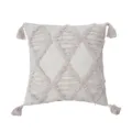 Bohemian tufted pillow cover off-white boho square cushion case with corner tassels. - 45x45cm / Beige