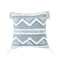 Bohemian blue tufted throw pillow cover with geometric pattern and white corner tassels. - 18x18 Inch / PE9483E-1