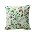 Dekorative Kissenhülle mit botanischem Aquarell-Muster, grüne Blätter und rote Beeren. - PE7447P-1